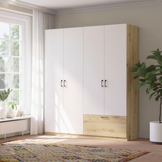 Dmora Armario Grande Libanori, Ropero Dormitorio 2 Estantes, Perchero, Un Caj&oacute;n, 180x210h Cm Blanco