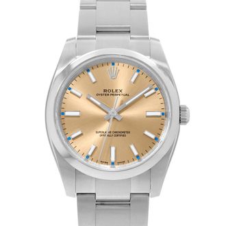 Rolex Pre-owned Rolex Oyster Perpetual 34 Automatic Chronometer Champagne Dial Unisex Watch 114200 CSO