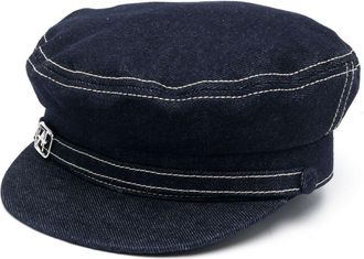 Alberta Ferretti logo-plaque denim sailor hat - women - Cotton - M - Blue