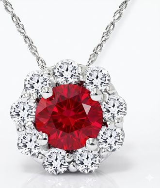 Pompeii3 1 1/4ct Ruby Diamond Halo Pendant 14K White Gold