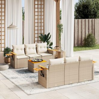 vidaXL Vidaxl - Set Sof&aacute;s De Jard&iacute;n 7 Piezas Y Cojines Rat&aacute;n Sint&eacute;tico Beige