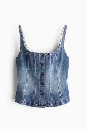 H&M Button-front Denim Top in Denim Blue at Nordstrom, Size X-Large