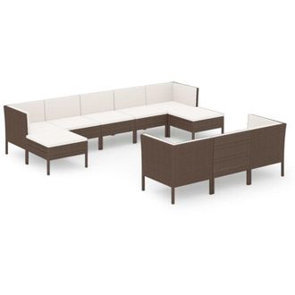vidaXL Set Muebles De Jard&iacute;n 10 Piezas Cojines Rat&aacute;n Sint&eacute;tico Marr&oacute;n Vidaxl