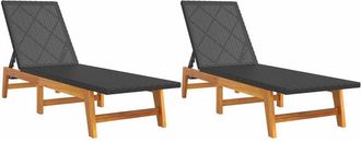 vidaXL Vidaxl - Sun Loungers 2 pcs Black and Brown Poly Rattan&Solid Wood Acacia