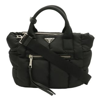 Prada Black Nero Nylon Leather Handbag Shoulder Bag Tote Bag (Pre-Owned)