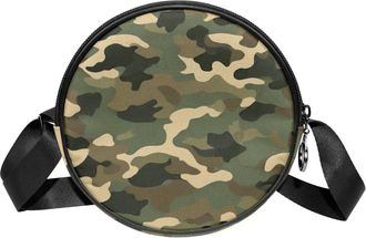 Generic Circle Crossbody Bag for Women, Camouflage Small Sling Bag Daypack with Zipper Adjustable Shoulder Straps Casual Ladies Girls Round Purse