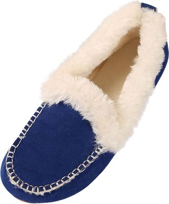 Generic Winter Leisure Womens Soft Sole Slip On Flat Casual Shoes with Non Slip Keep Warm Round Toe Breathable Design for Everyday Comfort (Blue, 6. 5)