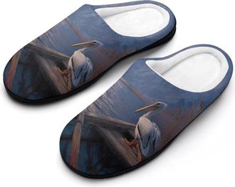 Generic Beach Boat Moon Pelicansbird Womens Slippers Winter Warm House Shoes Indoor Outdoor Hotel Slipper
