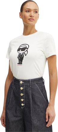 Karl Lagerfeld Ikon Schets T-shirt - Dames - T-shirts - Beige - L - Katoen - Tops