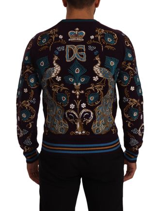 Dolce & Gabbana Mens Bordeaux Cashmere Dg Crown Embroidered Sweater Clothing