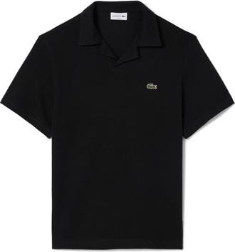 Lacoste Johnny Collar Cotton & Linen Piqu&eacute; Polo in Black at Nordstrom, Size 3