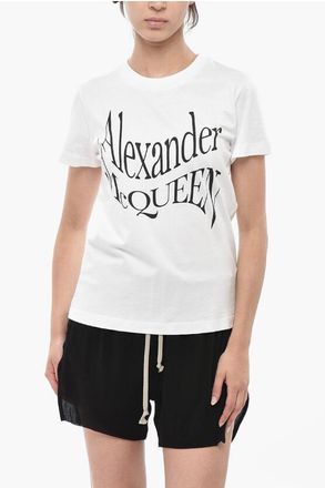 Alexander McQueen Cotton Crewneck T-Shirt With Printed Logo size 38
