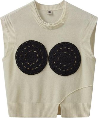 The Garment Luxe Gehaakte Top - Dames - Ronde hals truien - Beige - S - Wol - Truien & Vesten