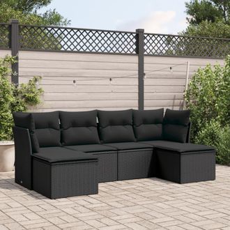vidaXL Vidaxl - Set De Sof&aacute;s De Jard&iacute;n 6 Piezas Y Cojines Rat&aacute;n Sint&eacute;tico Negro