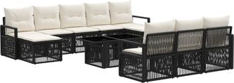 vidaXL Conjunto De Sof&aacute;s De Jard&iacute;n 11 Uds. Negro Y Blanco Crema Vidaxl