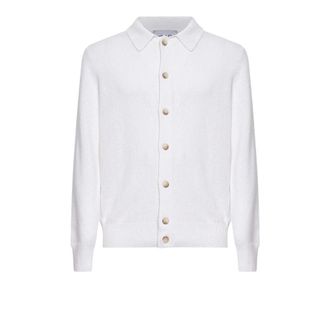 D4.0 Cardigans, male, White, Size: 2XL Button-collar Knit Cardigan