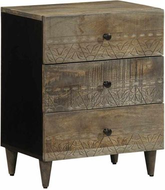 vidaXL Vidaxl - Mesita De Noche Madera Maciza De Mango Gris Claro 50x33x60 Cm