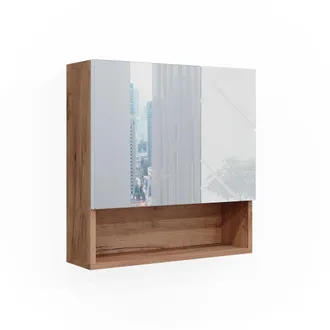 Vicco Armario Con Espejo Para Ba&ntilde;o Irma, Blanco Brillo Intenso/roble Dorado, 54 X 55 Cm, Vicco