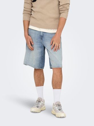 Only & Sons Shorts ONLY & SONS ONSCARL BALL WB 2957 TAI, Damen, Gr. XXL, N-Gr, light blau denim, Denim/Jeans, Obermaterial: 100% Baumwolle, Abriebeffekte, relaxed