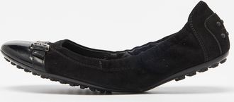 Tod's Tods Black Suede And Leather Buckle Detail Scrunch Ballet Flats