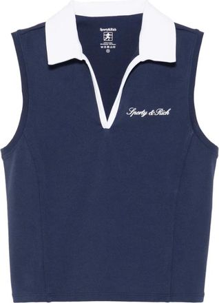 Sporty & Rich Sportieve Crop Polo Vest - Dames - Polos - Blauw - M - Tops