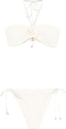 Zimmermann flower-motif crochet-knit bikini - Beige