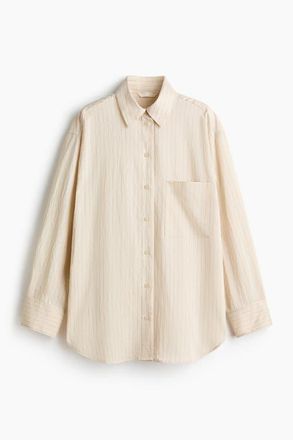 H&M Oversized Shirt in Light Beige/pinstriped at Nordstrom, Size Xx-Large