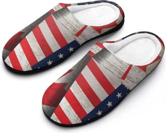 Generic Vintage Canadian Us Flag Fashion Cotton Slippers for Women Memory Foam House Slippers Non-Slip House Bedroom Shoes