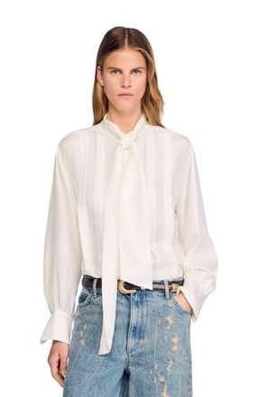 Sandro Silk lavallière shirt in Ecru at Nordstrom, Size X-Large
