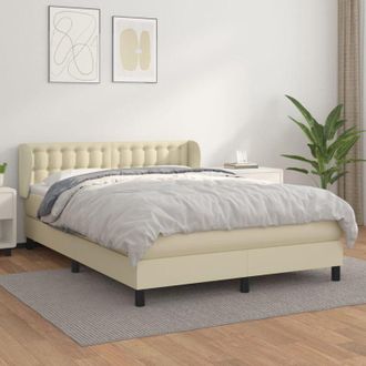vidaXL Cama Box Spring Con Colch&oacute;n Cuero Sint&eacute;tico Crema 140x200cm Vidaxl