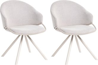 Beliani Conjunto De 2 Sillas De Comedor De Estilo Escandinavo Tapizado De Tela Repelente Al Agua Sal&oacute;n Comedor Blanco Crema Mystic