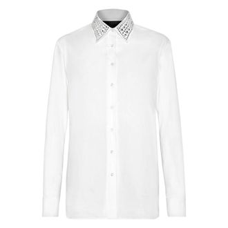 Philipp Plein Overhemden, Dames, Wit, M, Katoen, Regular Crystal Shirt