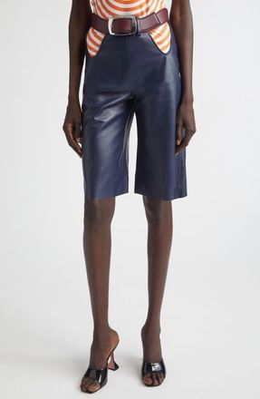 Jean Paul Gaultier Cutout Belted Leather Bermuda Shorts in Navy at Nordstrom, Size 8 Us