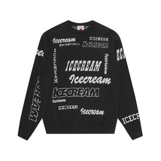 Icecream Sweatshirts, male, Black, Size: M Multi Logo Knit Crewneck