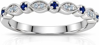 Pompeii3 1/5 ct Blue Sapphire & Diamond Wedding Ring Stackable Band 10k White Gold