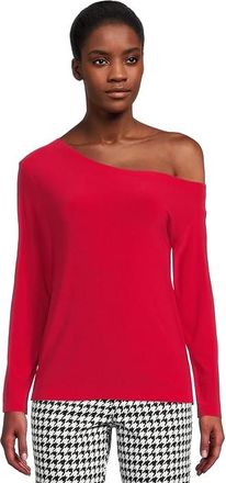 Norma Kamali Long Sleeve Drop Shoulder Top Womens Clothing Tiger Red : MD (Womens 6), Spandex/Polyester
