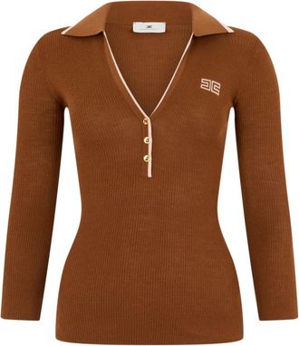 Elisabetta Franchi Mk 17B66E2 Polo - Dames - V-hals truien - Bruin - L - Wol - Truien & Vesten