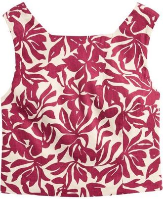 Nordstrom Linen Blend Shell Top in Burgundy Bloom at Nordstrom, Size Xx-Small