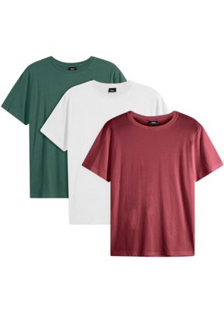 Bonprix T-Shirt BONPRIX T-Shirt (3er Pack), Herren, Gr. 60/62 (XXL), rot (bordeaux, dunkelgr&uuml;n, wei&szlig;), Obermaterial: 100% Baumwolle, regular fit, Shirts T-Shi