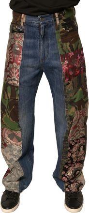 Dolce & Gabbana Mens Blue Patchwork Cotton Straight Denim Jeans Clothing