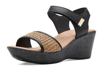 Naot Summer Raffia Womens Wedge Shoes Soft Black Leather/Gold Brown Raffia : EU 41 (US Womens 10) M