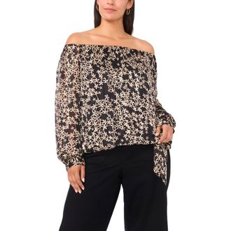 Vince Camuto Floral Metallic Print Off the Shoulder Top in Rich Black at Nordstrom Rack, Size 2X