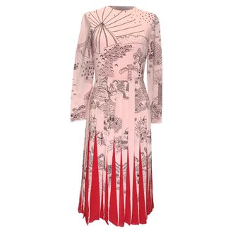 Valentino Valentino landschap-print midi-jurk in roze zijde