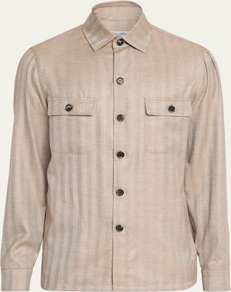 Cesare Attolini Mens Cashmere and Silk Herringbone Field Jacket