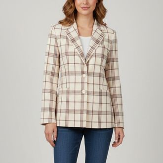 Maje Cream Plaid Gabardine Single Breasted Blazer