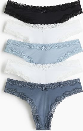 H&M 5er-Pack Brazil Slips aus Mikrofaser und Spitze - Blue
