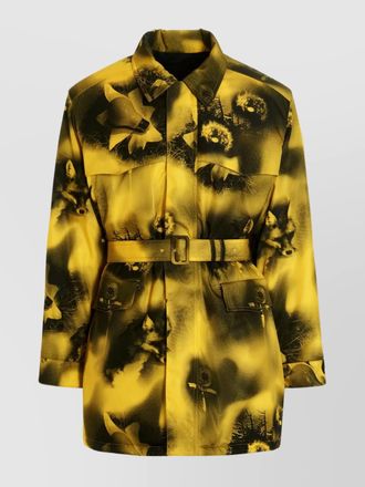 Prada belted nylon parka with collared neck