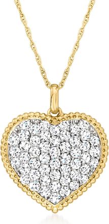 Ross-Simons Pave Diamond Heart Pendant Necklace in 14kt Yellow Gold