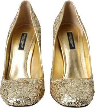 Dolce & Gabbana Gold Sequin Crystal Heels Pumps Womens Shoes