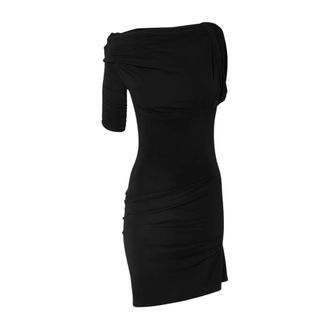 Jacquemus Zwarte Gedrapeerde Mini Jurk - Dames - Korte kleedjes - Zwart - XS - Polyester - Kleedjes